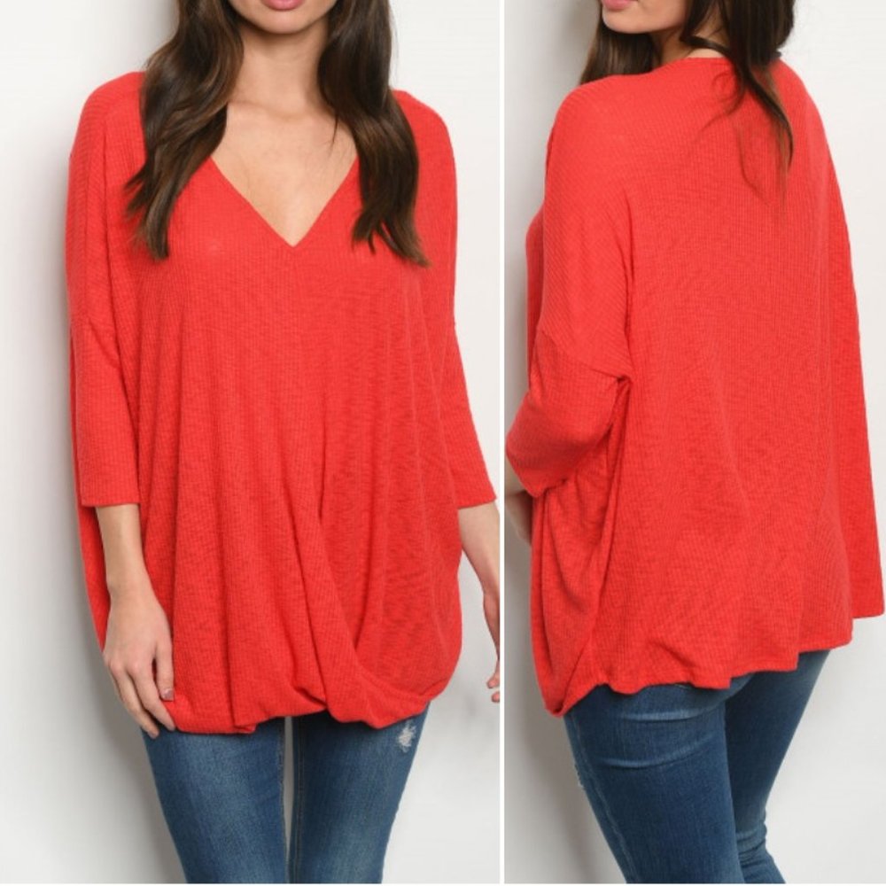 RED V NECK TUNIC TOP
